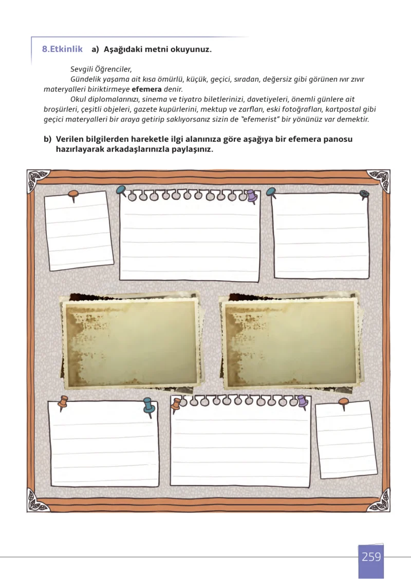 7. Sınıf Türkçe Ders Kitabı Cevapları Meb Yayınları 1. Kitap Sayfa 259