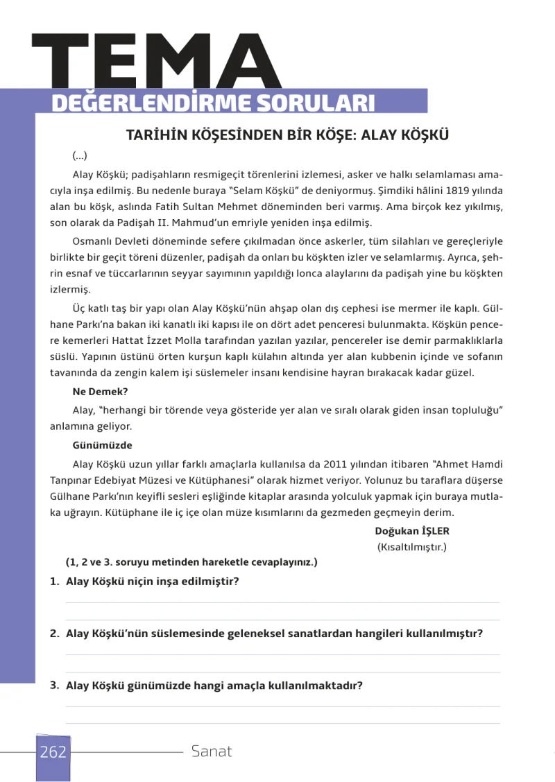 7. Sınıf Türkçe Ders Kitabı Cevapları Meb Yayınları 1. Kitap Sayfa 262
