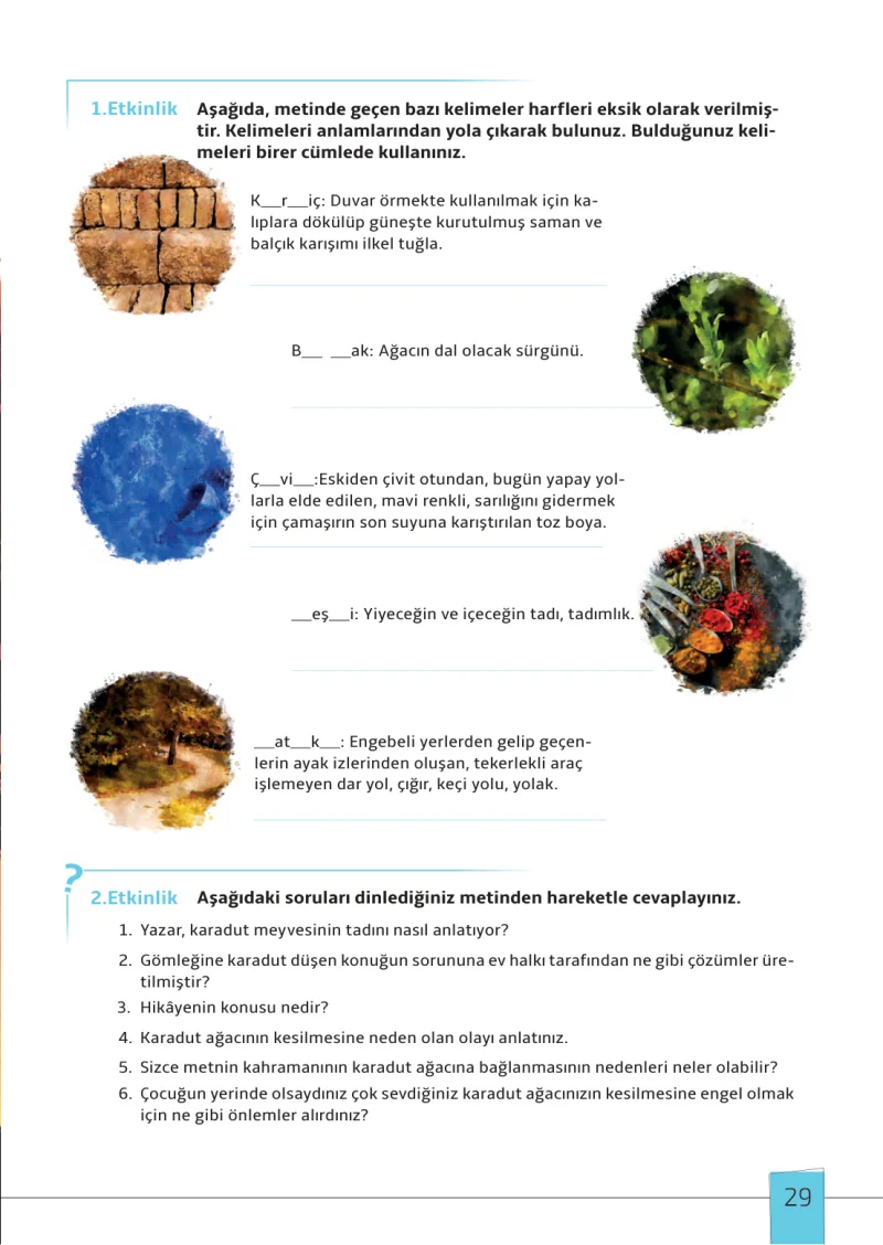 7. Sınıf Türkçe Ders Kitabı Cevapları Meb Yayınları 1. Kitap Sayfa 29