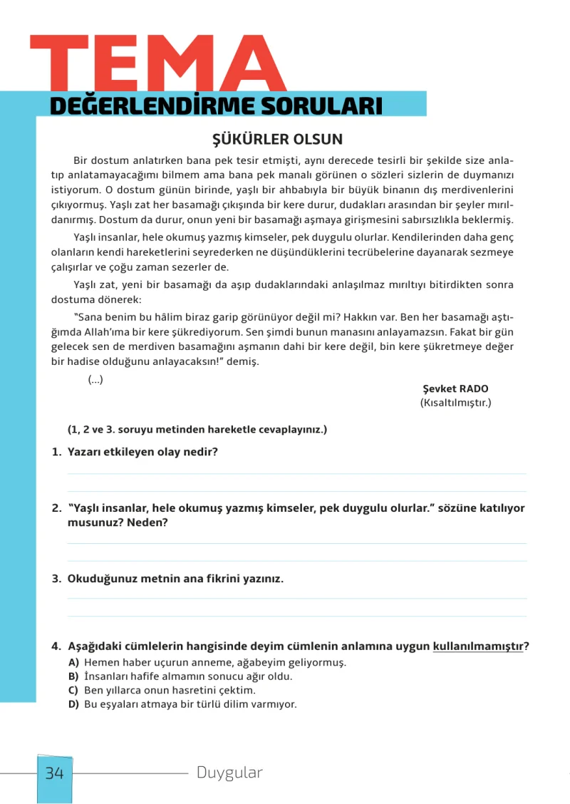 7. Sınıf Türkçe Ders Kitabı Cevapları Meb Yayınları 1. Kitap Sayfa 34