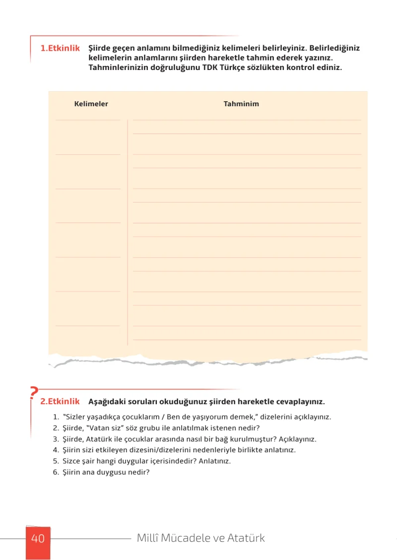 7. Sınıf Türkçe Ders Kitabı Cevapları Meb Yayınları 1. Kitap Sayfa 40