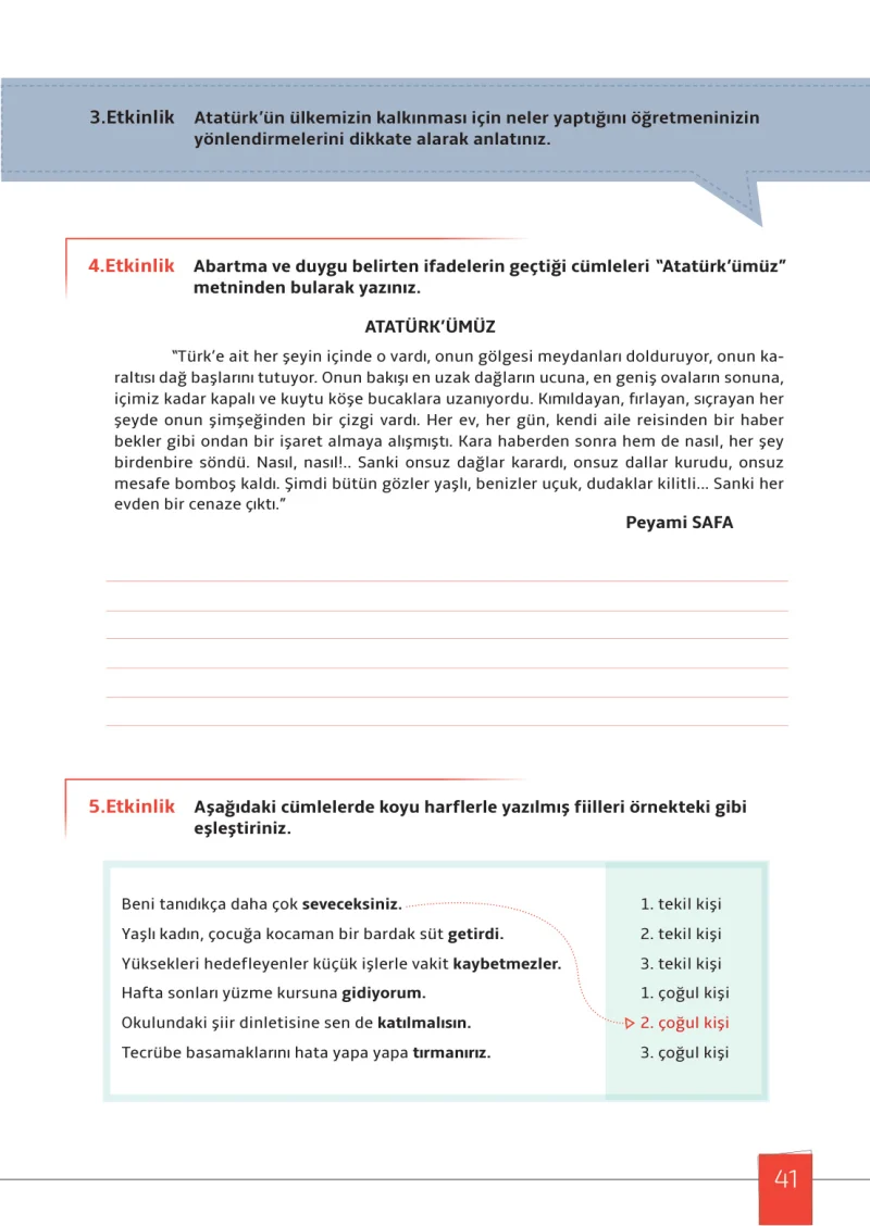 7. Sınıf Türkçe Ders Kitabı Cevapları Meb Yayınları 1. Kitap Sayfa 41