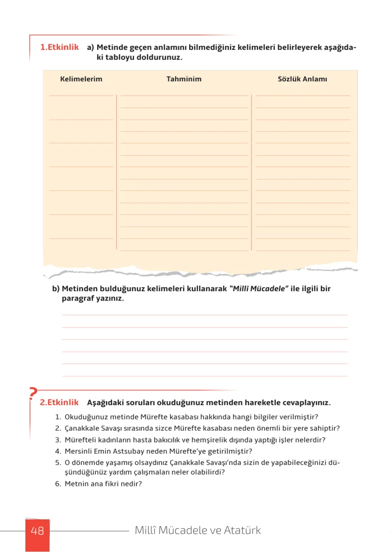 7. Sınıf Türkçe Ders Kitabı Cevapları Meb Yayınları 1. Kitap Sayfa 48