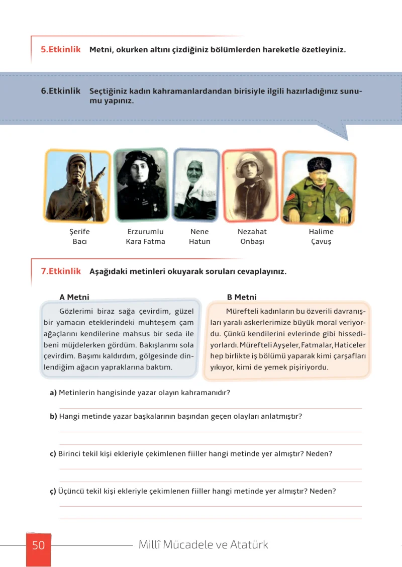 7. Sınıf Türkçe Ders Kitabı Cevapları Meb Yayınları 1. Kitap Sayfa 50