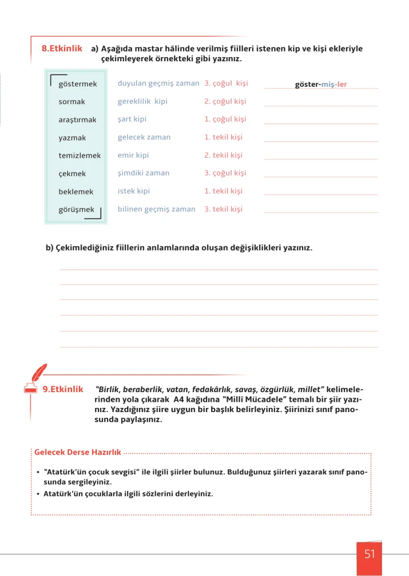 7. Sınıf Türkçe Ders Kitabı Cevapları Meb Yayınları 1. Kitap Sayfa 51