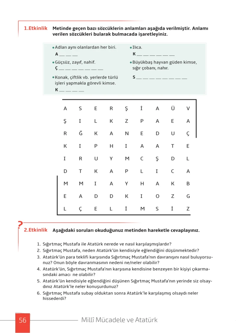 7. Sınıf Türkçe Ders Kitabı Cevapları Meb Yayınları 1. Kitap Sayfa 56