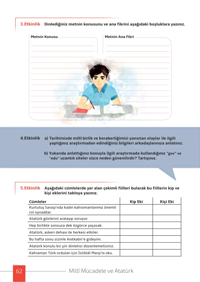 7. Sınıf Türkçe Ders Kitabı Cevapları Meb Yayınları 1. Kitap Sayfa 62