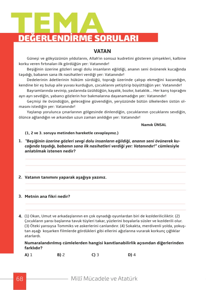7. Sınıf Türkçe Ders Kitabı Cevapları Meb Yayınları 1. Kitap Sayfa 68