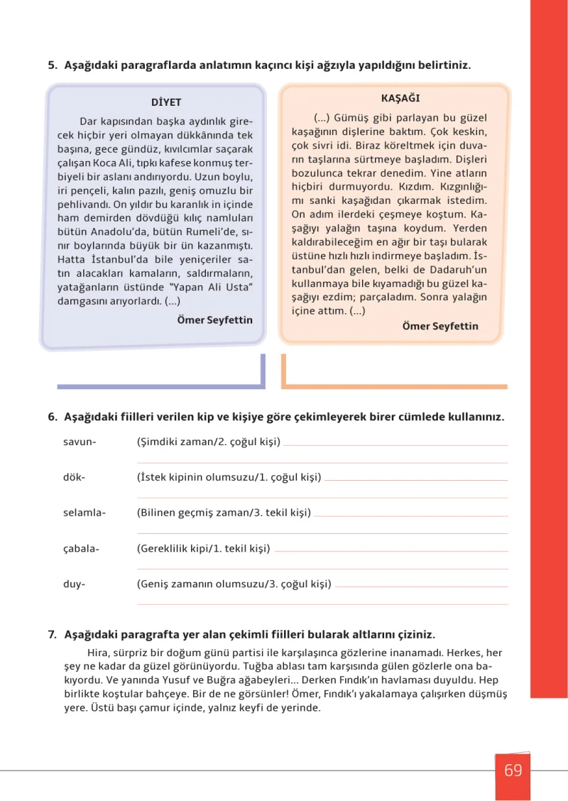 7. Sınıf Türkçe Ders Kitabı Cevapları Meb Yayınları 1. Kitap Sayfa 69