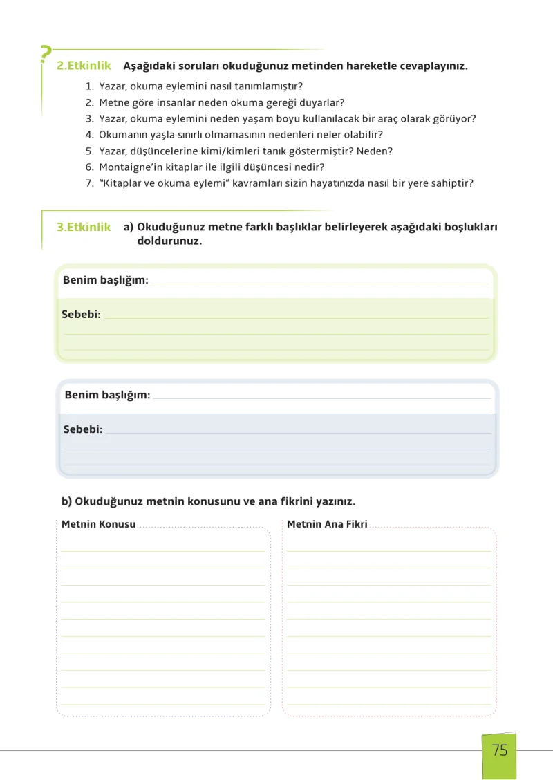 7. Sınıf Türkçe Ders Kitabı Cevapları Meb Yayınları 1. Kitap Sayfa 75