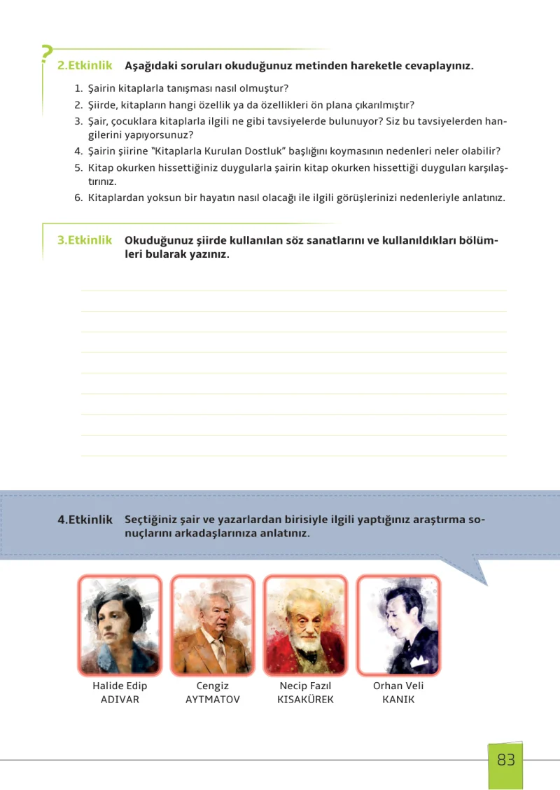 7. Sınıf Türkçe Ders Kitabı Cevapları Meb Yayınları 1. Kitap Sayfa 83