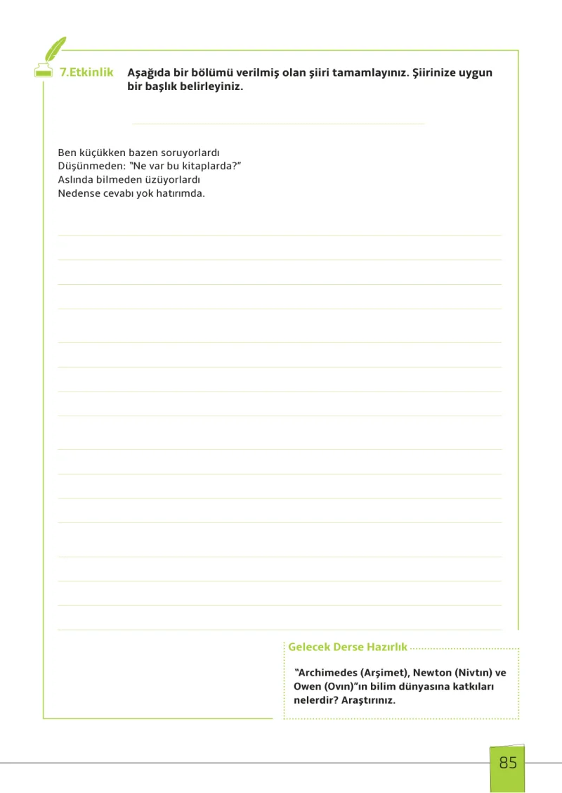 7. Sınıf Türkçe Ders Kitabı Cevapları Meb Yayınları 1. Kitap Sayfa 85