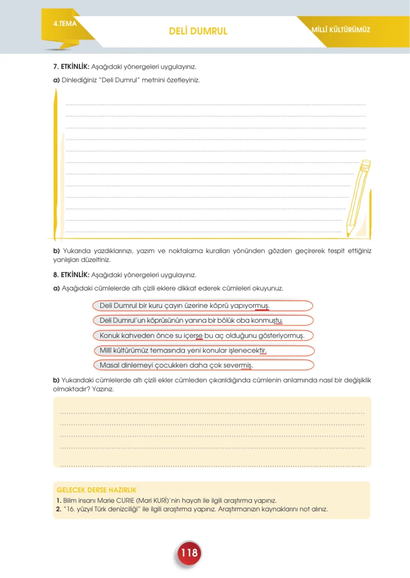 7. Sınıf Türkçe Ders Kitabı Cevapları Meb Yayınları 2. Kitap Sayfa 118