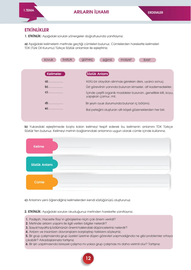 7. Sınıf Türkçe Ders Kitabı Cevapları Meb Yayınları 2. Kitap Sayfa 12