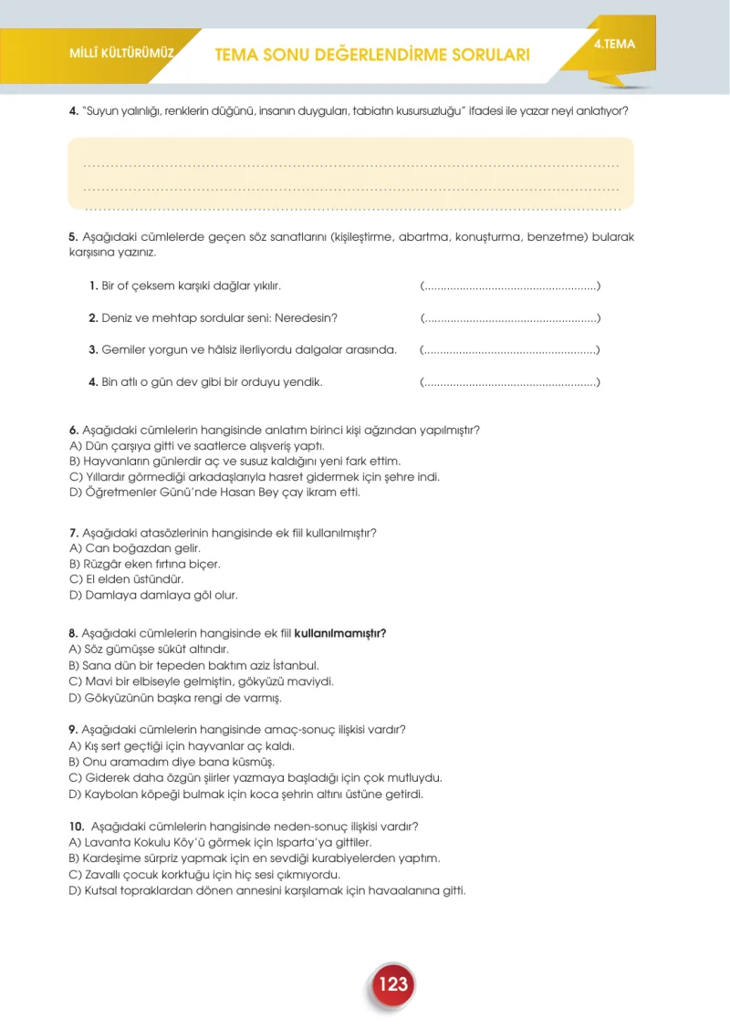 7. Sınıf Türkçe Ders Kitabı Cevapları Meb Yayınları 2. Kitap Sayfa 123