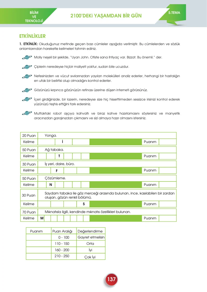 7. Sınıf Türkçe Ders Kitabı Cevapları Meb Yayınları 2. Kitap Sayfa 137