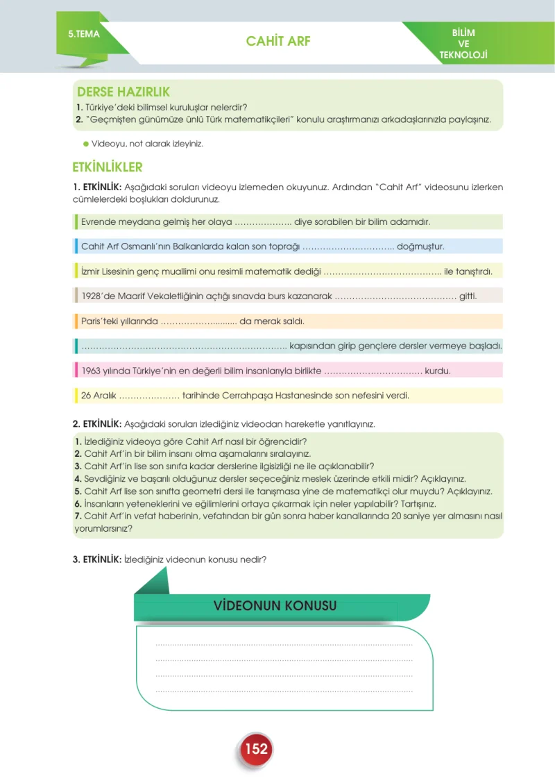 7. Sınıf Türkçe Ders Kitabı Cevapları Meb Yayınları 2. Kitap Sayfa 152