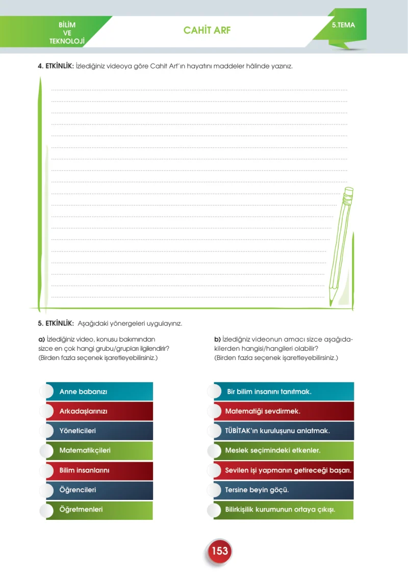 7. Sınıf Türkçe Ders Kitabı Cevapları Meb Yayınları 2. Kitap Sayfa 153