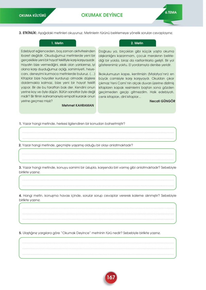 7. Sınıf Türkçe Ders Kitabı Cevapları Meb Yayınları 2. Kitap Sayfa 167