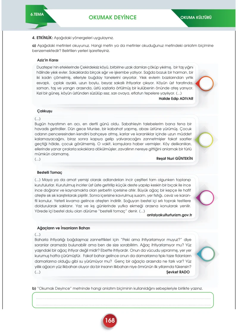 7. Sınıf Türkçe Ders Kitabı Cevapları Meb Yayınları 2. Kitap Sayfa 168