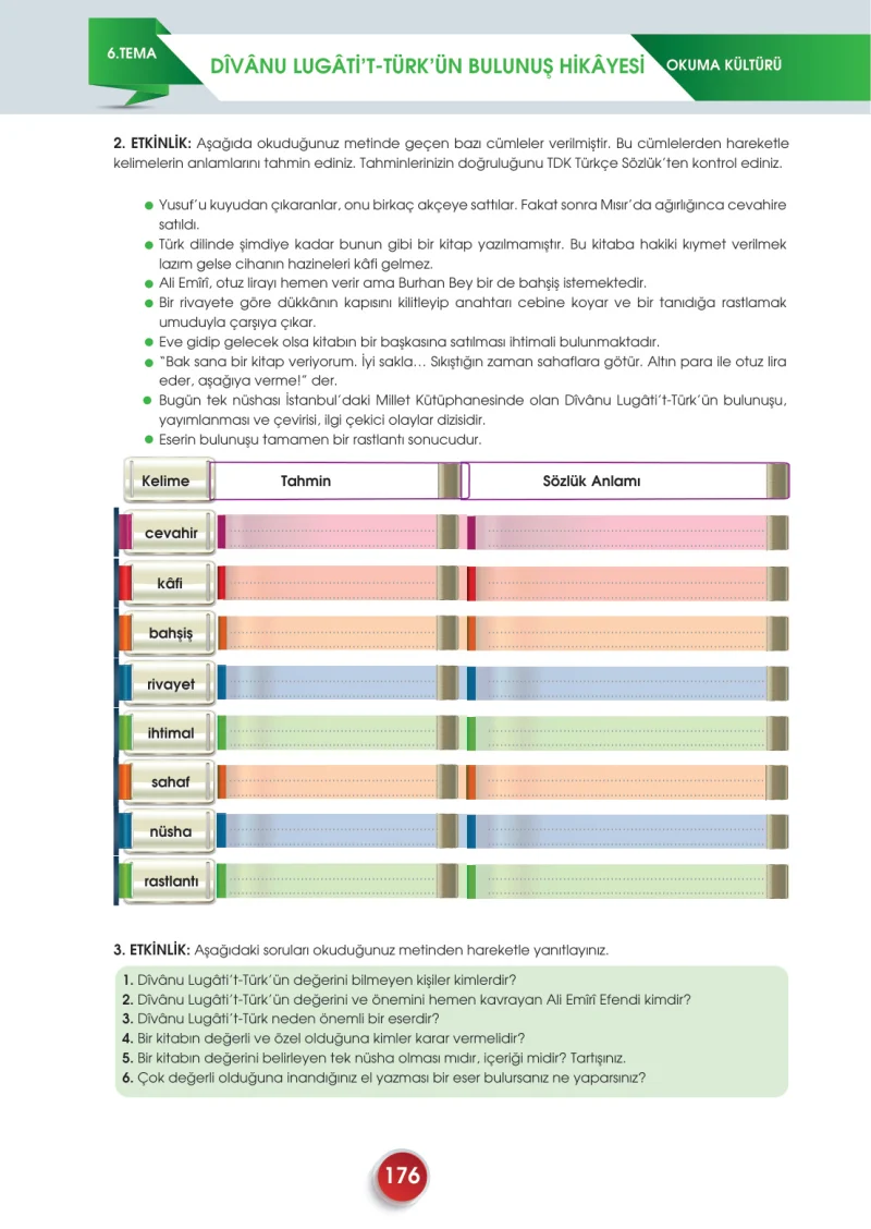7. Sınıf Türkçe Ders Kitabı Cevapları Meb Yayınları 2. Kitap Sayfa 176