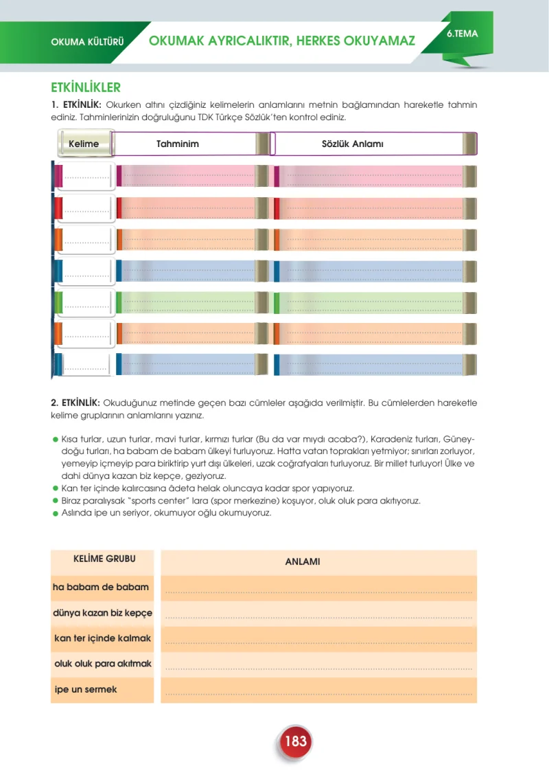 7. Sınıf Türkçe Ders Kitabı Cevapları Meb Yayınları 2. Kitap Sayfa 183