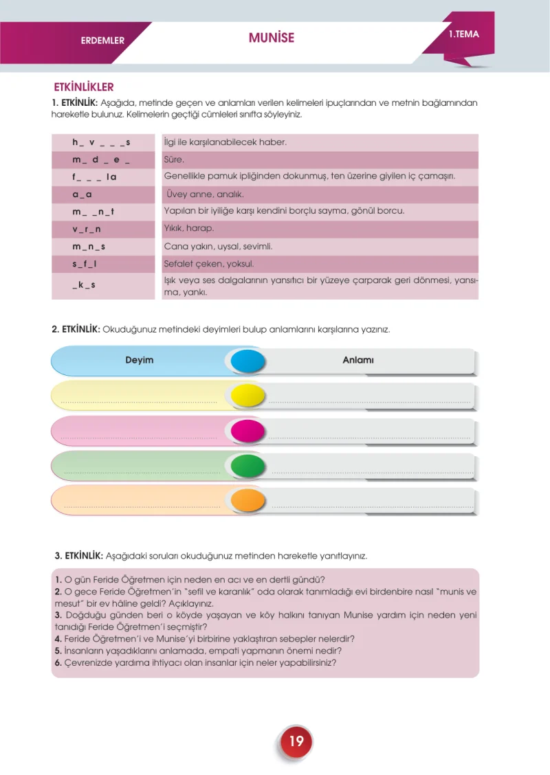 7. Sınıf Türkçe Ders Kitabı Cevapları Meb Yayınları 2. Kitap Sayfa 19