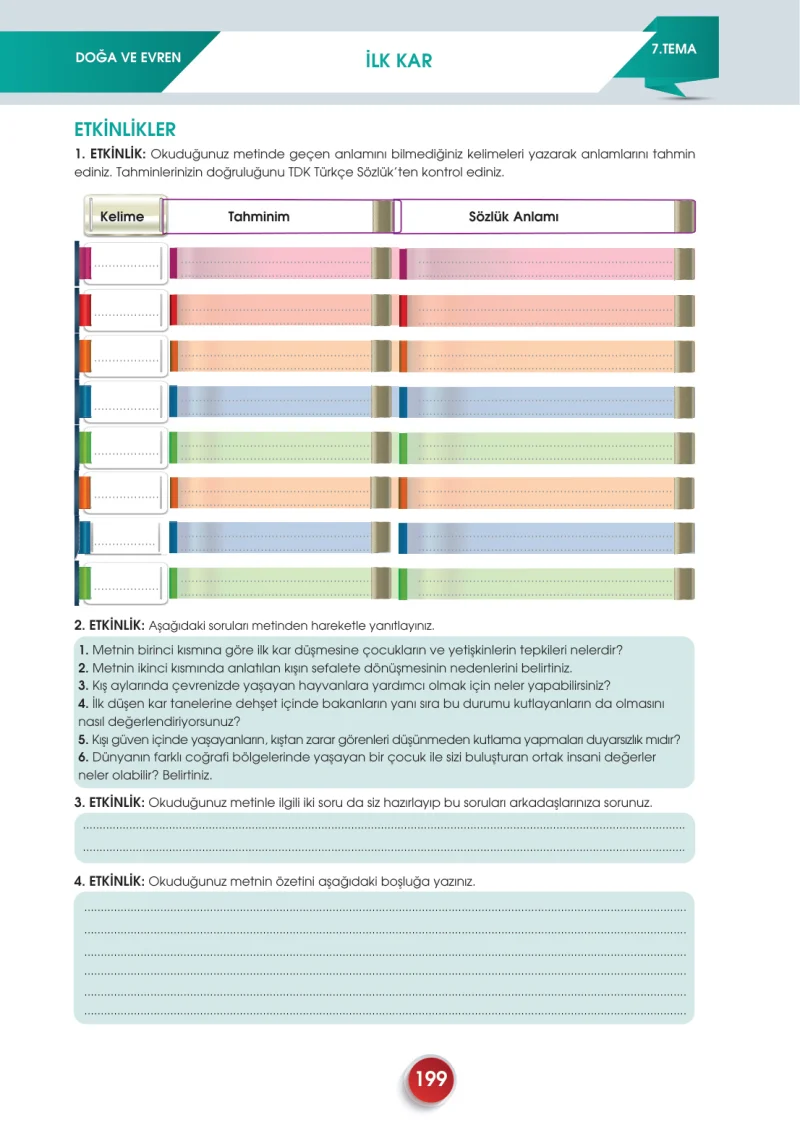 7. Sınıf Türkçe Ders Kitabı Cevapları Meb Yayınları 2. Kitap Sayfa 199