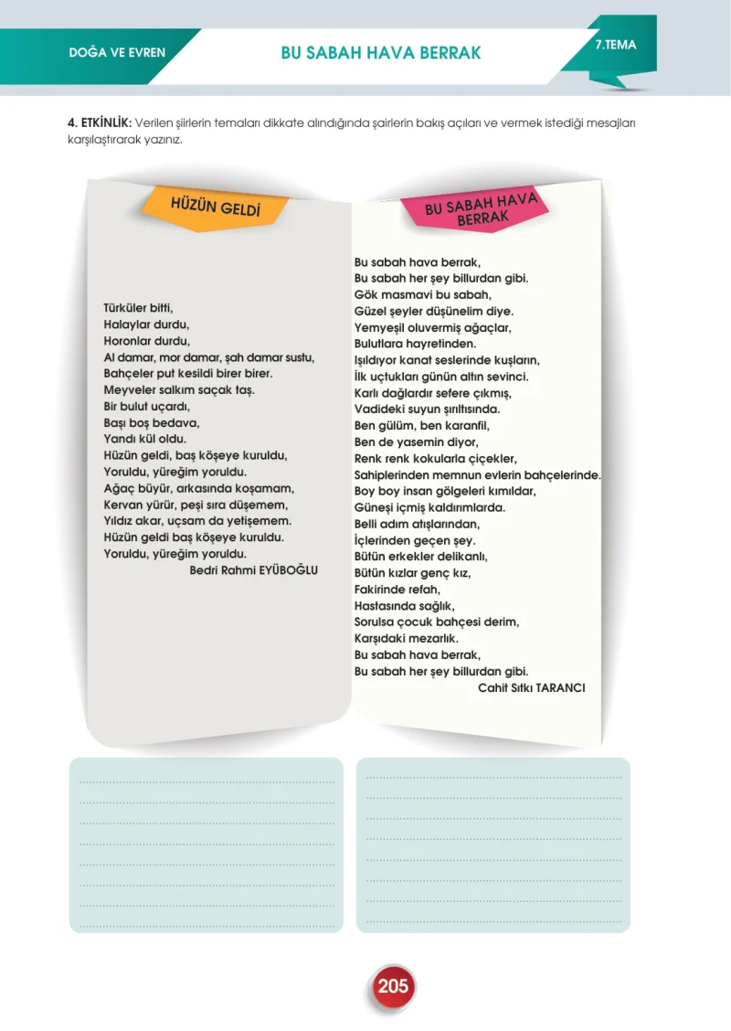 7. Sınıf Türkçe Ders Kitabı Cevapları Meb Yayınları 2. Kitap Sayfa 205