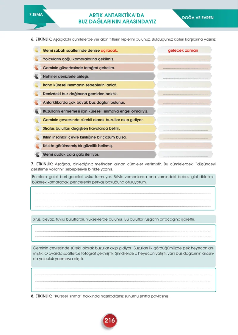 7. Sınıf Türkçe Ders Kitabı Cevapları Meb Yayınları 2. Kitap Sayfa 216