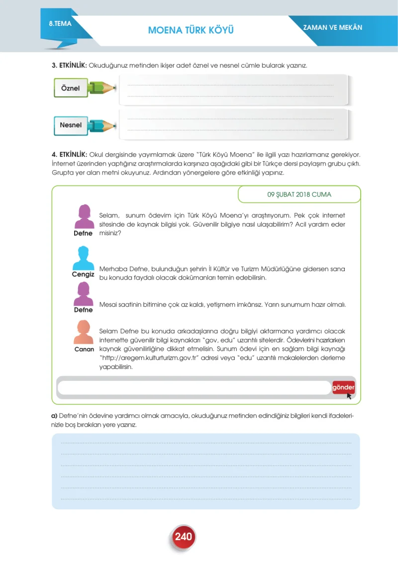7. Sınıf Türkçe Ders Kitabı Cevapları Meb Yayınları 2. Kitap Sayfa 240