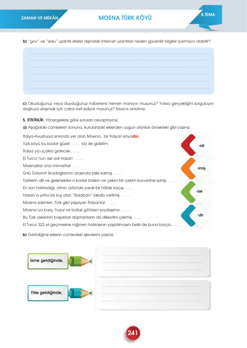 7. Sınıf Türkçe Ders Kitabı Cevapları Meb Yayınları 2. Kitap Sayfa 241