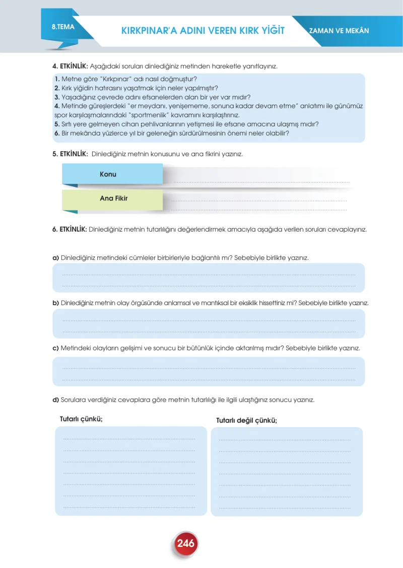 7. Sınıf Türkçe Ders Kitabı Cevapları Meb Yayınları 2. Kitap Sayfa 246