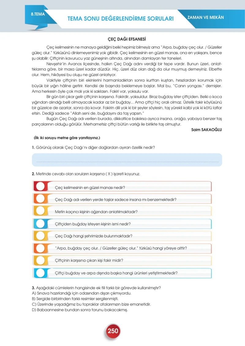 7. Sınıf Türkçe Ders Kitabı Cevapları Meb Yayınları 2. Kitap Sayfa 250