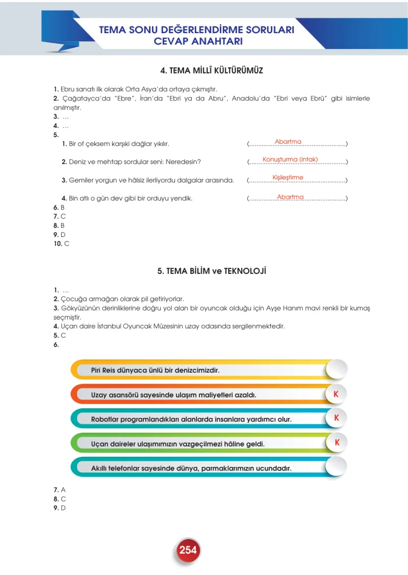 7. Sınıf Türkçe Ders Kitabı Cevapları Meb Yayınları 2. Kitap Sayfa 254