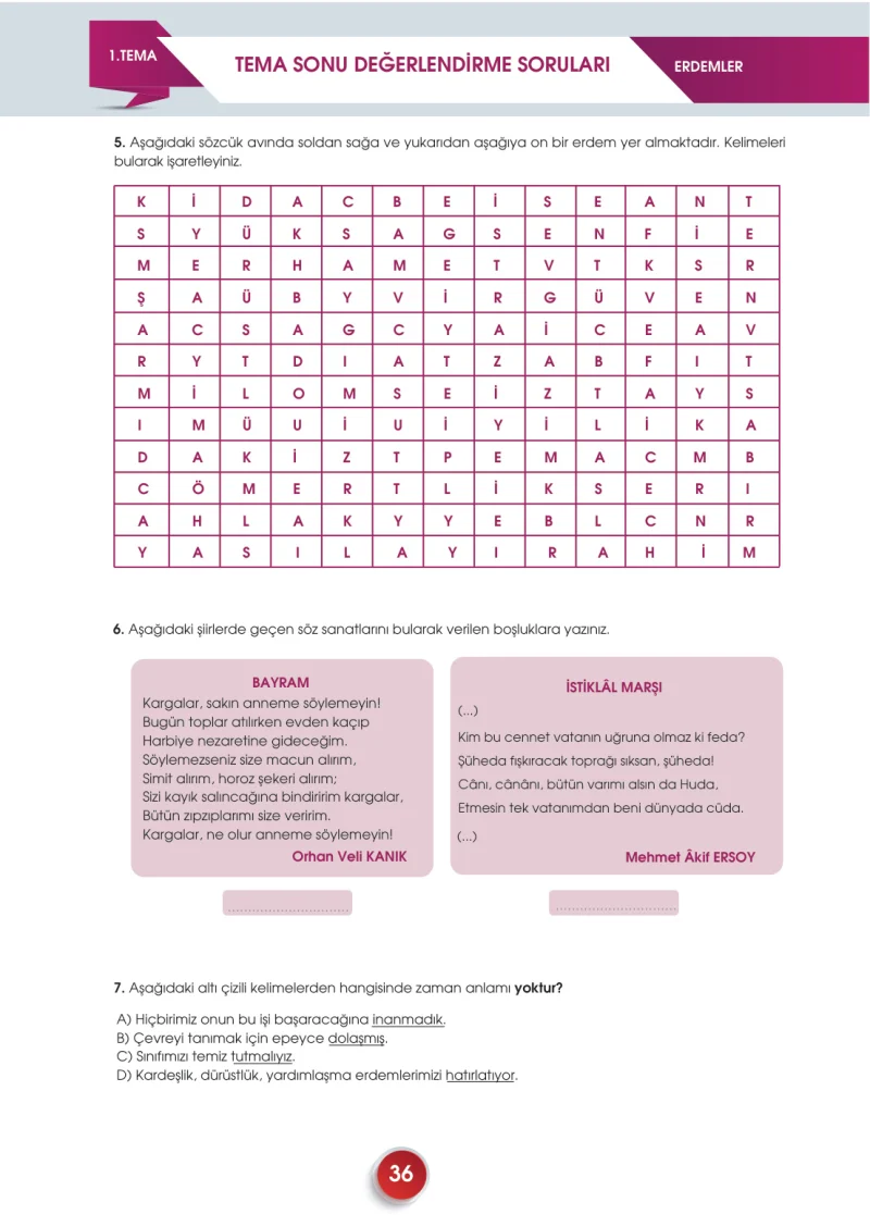 7. Sınıf Türkçe Ders Kitabı Cevapları Meb Yayınları 2. Kitap Sayfa 36