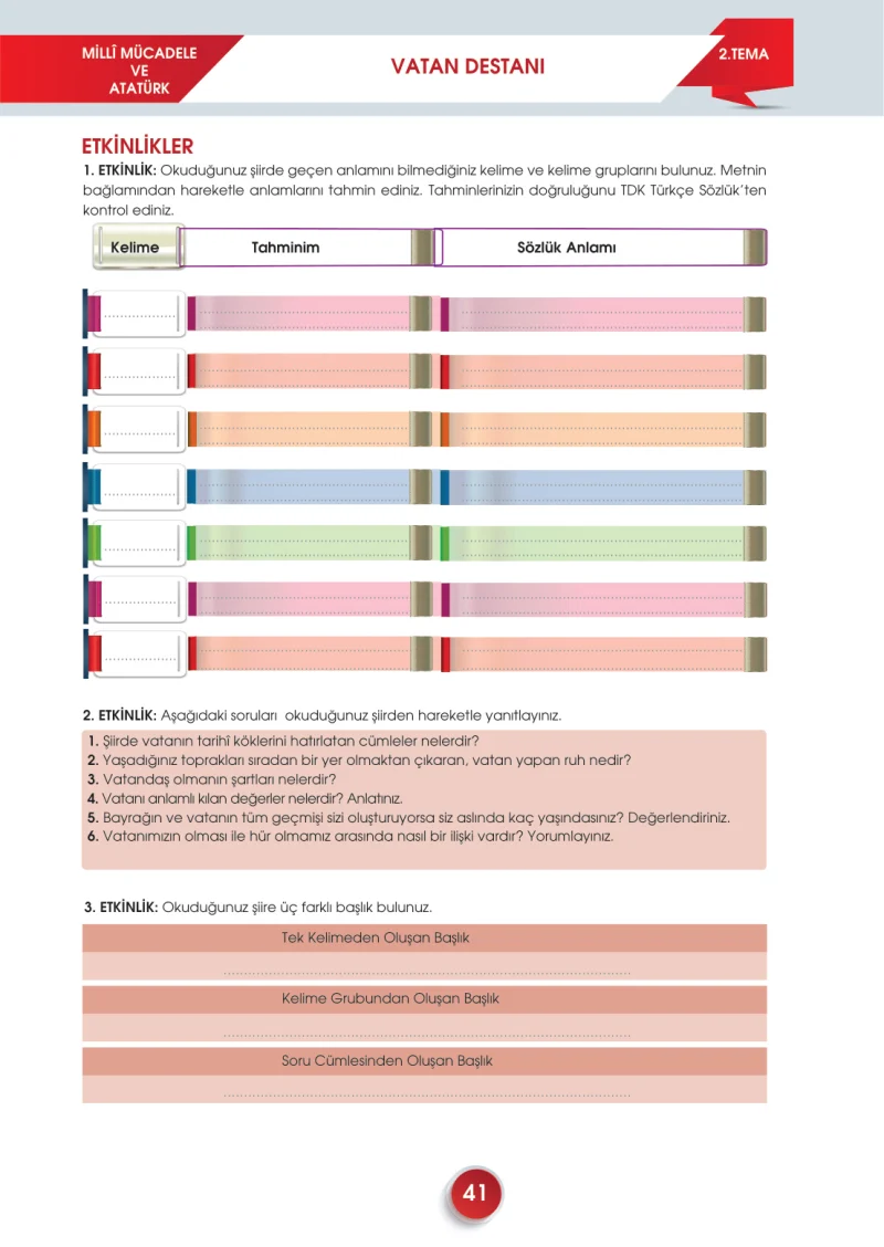 7. Sınıf Türkçe Ders Kitabı Cevapları Meb Yayınları 2. Kitap Sayfa 41