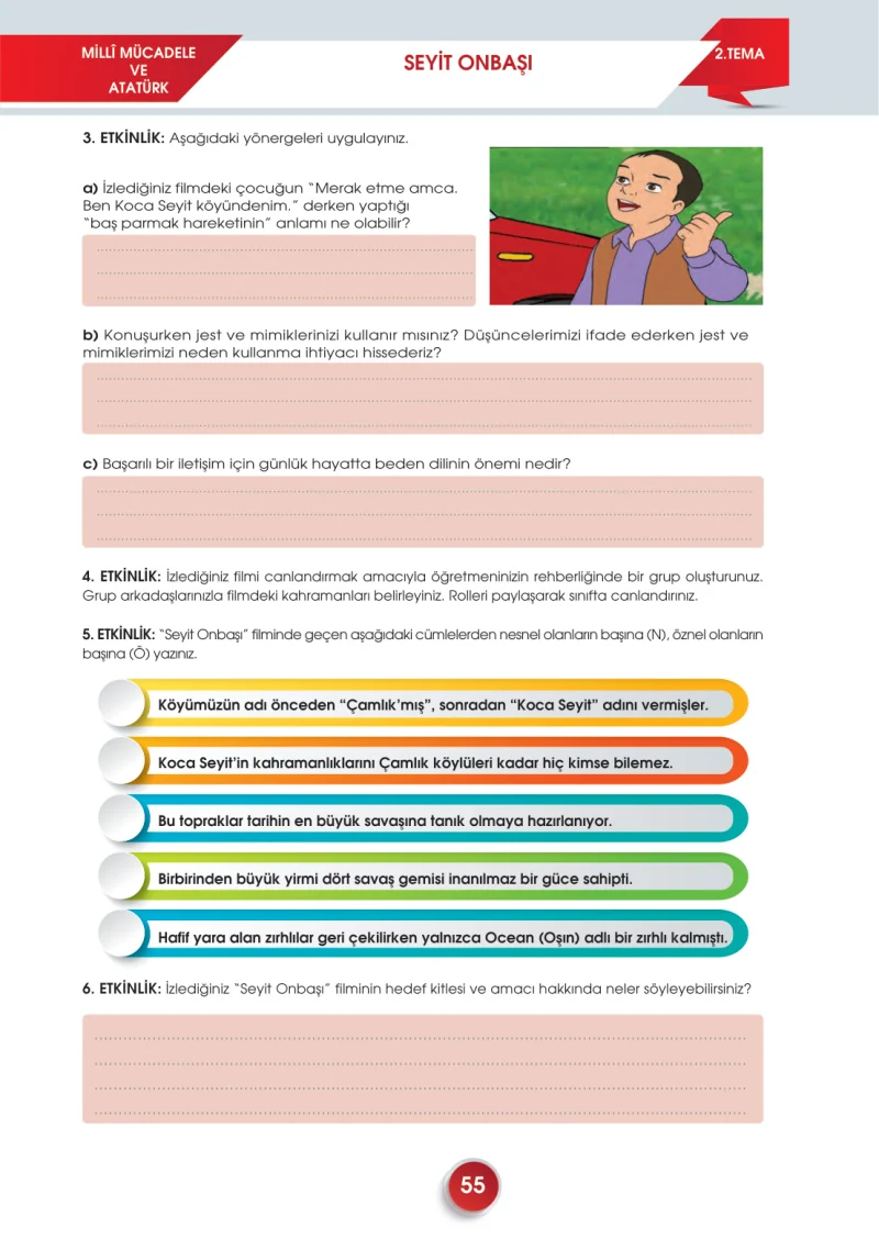 7. Sınıf Türkçe Ders Kitabı Cevapları Meb Yayınları 2. Kitap Sayfa 55
