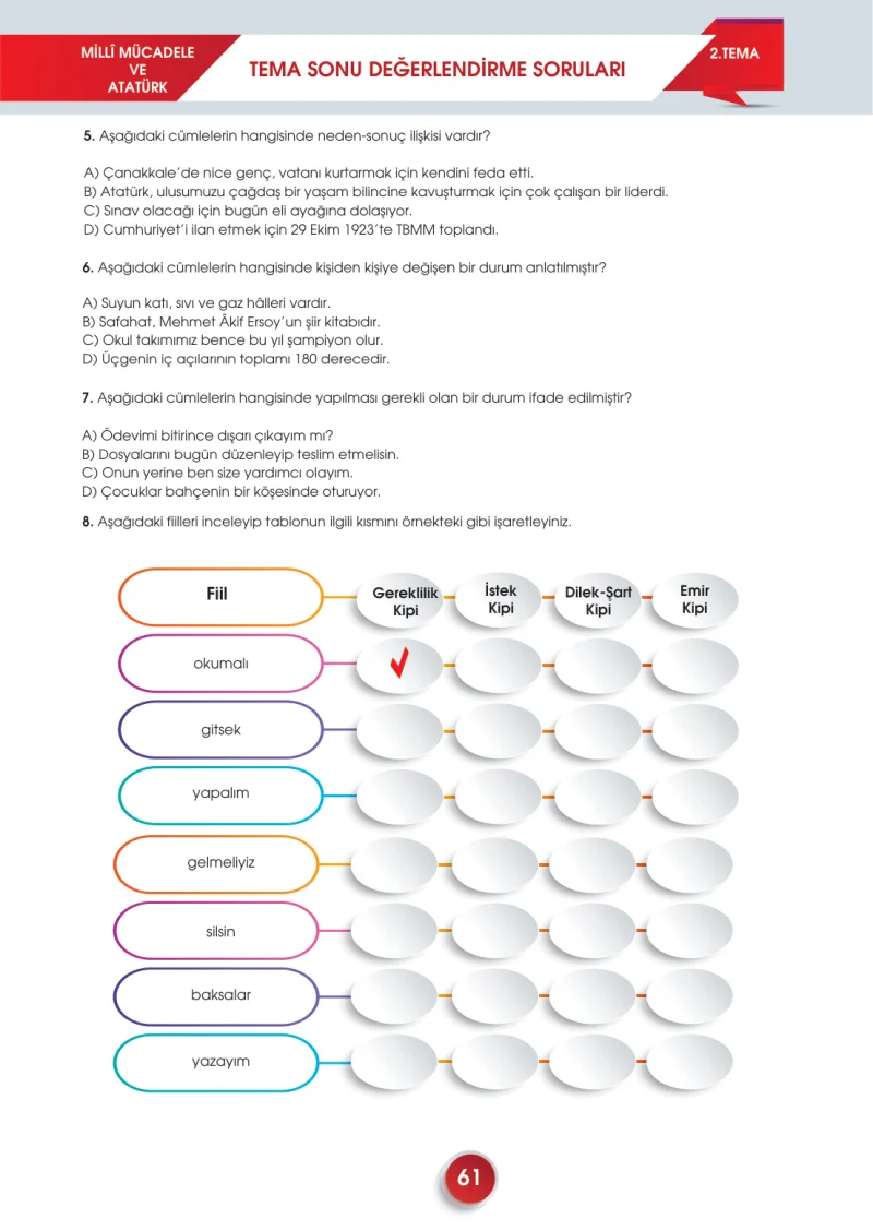 7. Sınıf Türkçe Ders Kitabı Cevapları Meb Yayınları 2. Kitap Sayfa 61