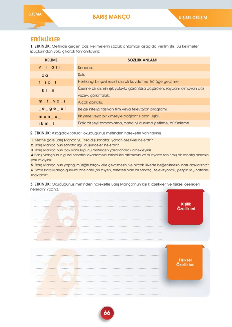 7. Sınıf Türkçe Ders Kitabı Cevapları Meb Yayınları 2. Kitap Sayfa 66