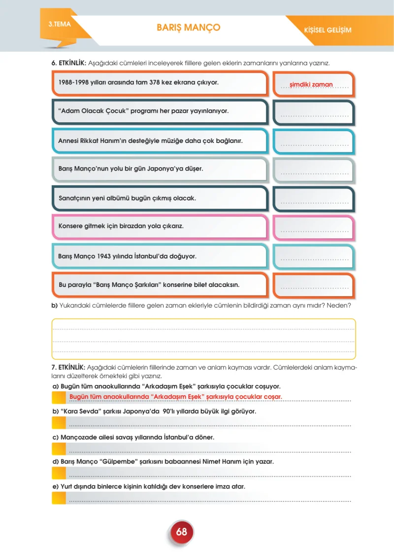 7. Sınıf Türkçe Ders Kitabı Cevapları Meb Yayınları 2. Kitap Sayfa 68