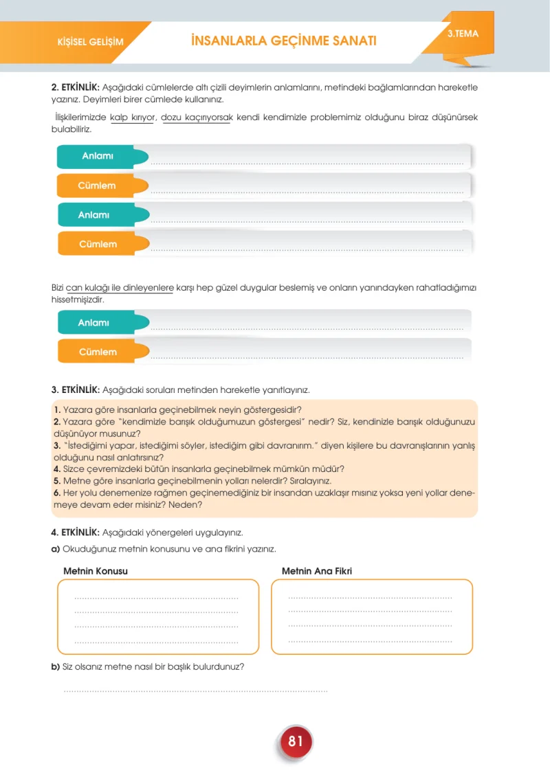 7. Sınıf Türkçe Ders Kitabı Cevapları Meb Yayınları 2. Kitap Sayfa 81