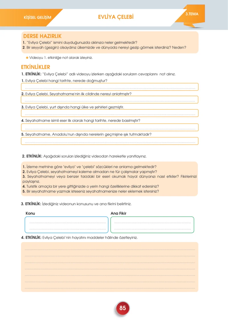 7. Sınıf Türkçe Ders Kitabı Cevapları Meb Yayınları 2. Kitap Sayfa 85