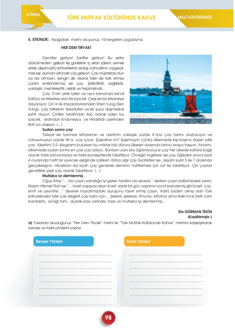 7. Sınıf Türkçe Ders Kitabı Cevapları Meb Yayınları 2. Kitap Sayfa 98
