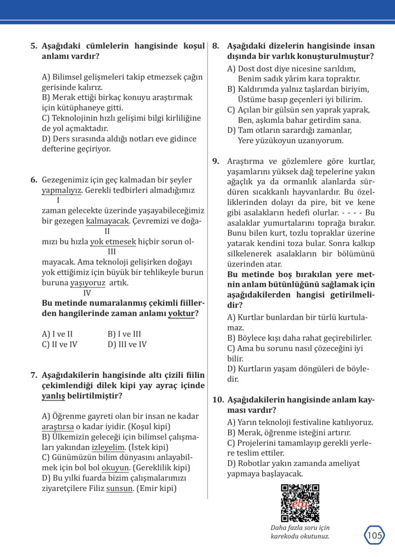 7. Sınıf Türkçe Ders Kitabı Cevapları Meb Yayınları Sayfa 105