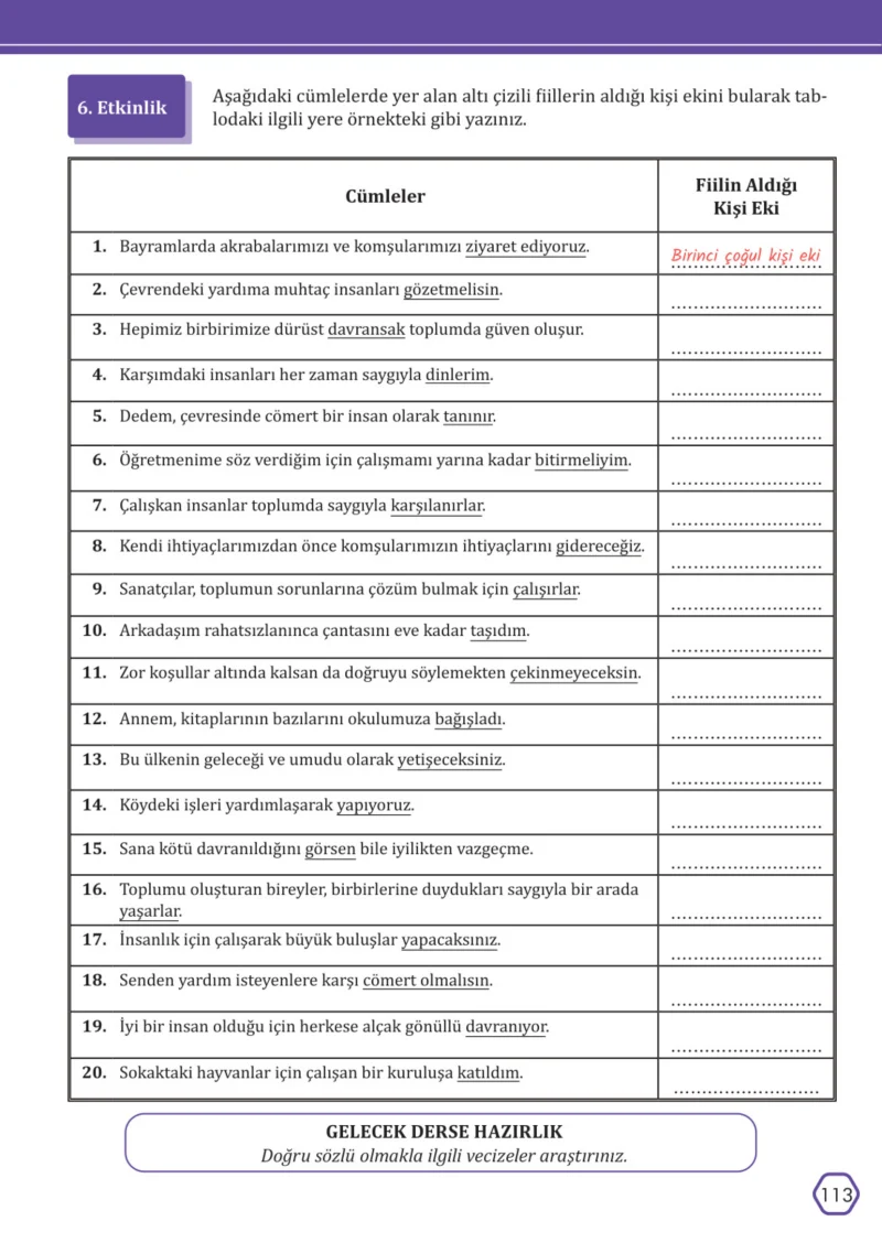 7. Sınıf Türkçe Ders Kitabı Cevapları Meb Yayınları Sayfa 113