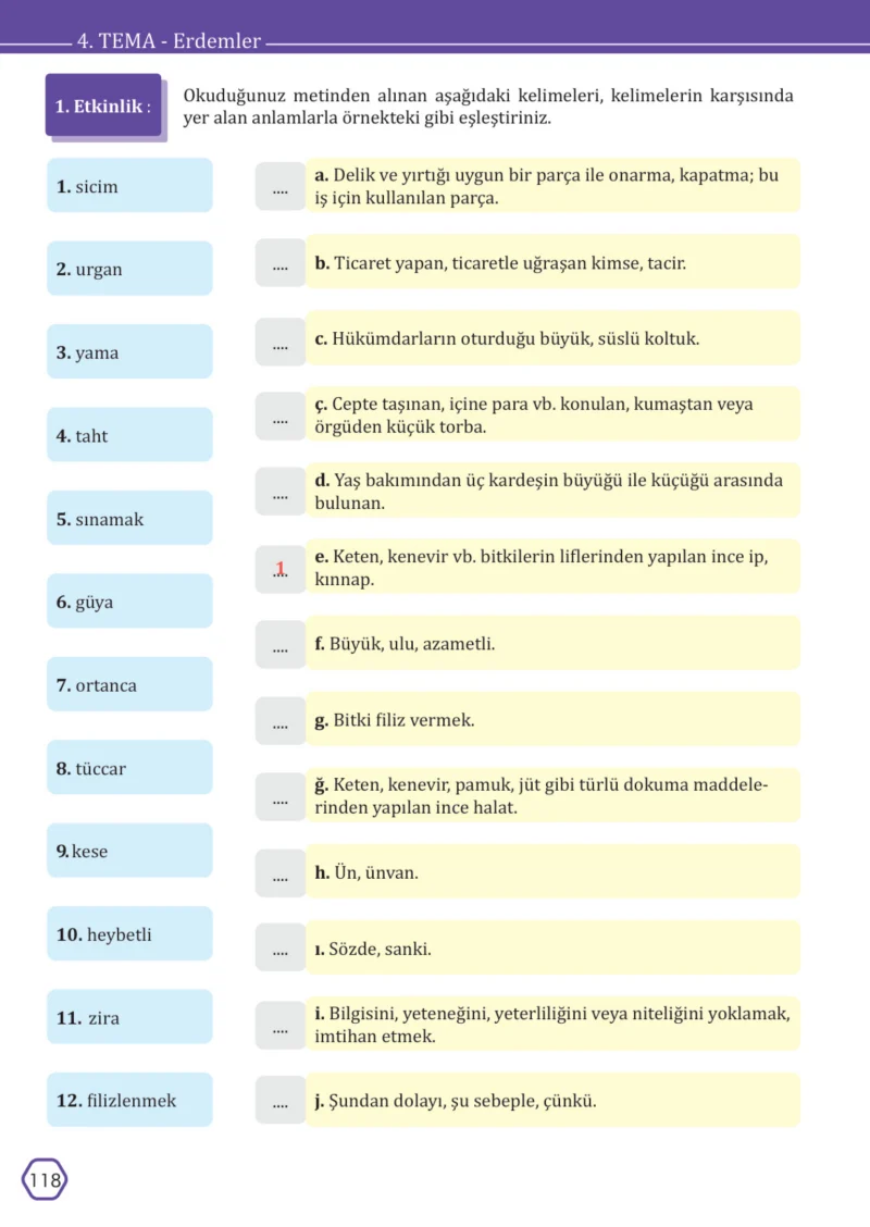 7. Sınıf Türkçe Ders Kitabı Cevapları Meb Yayınları Sayfa 118