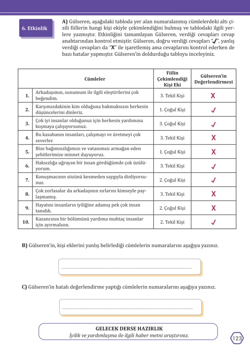 7. Sınıf Türkçe Ders Kitabı Cevapları Meb Yayınları Sayfa 123