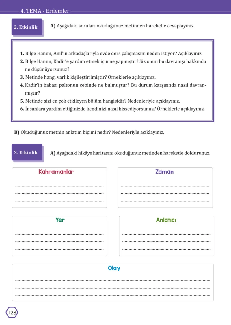 7. Sınıf Türkçe Ders Kitabı Cevapları Meb Yayınları Sayfa 128