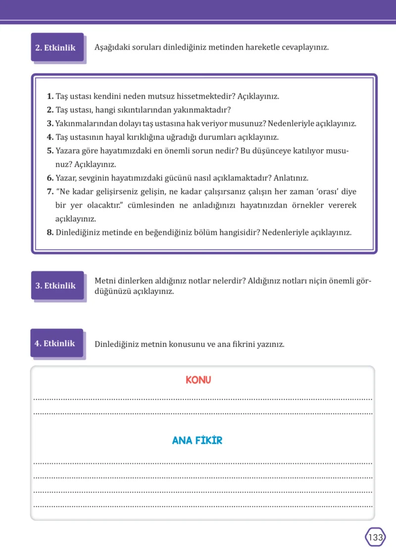 7. Sınıf Türkçe Ders Kitabı Cevapları Meb Yayınları Sayfa 133